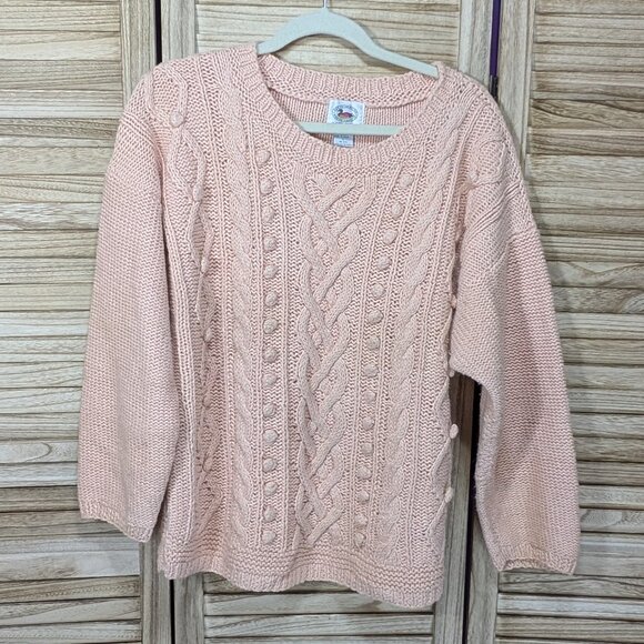VINTAGE March Landing Cozy Pink Cable Knit Sweater Size Large - Picture 1 of 11